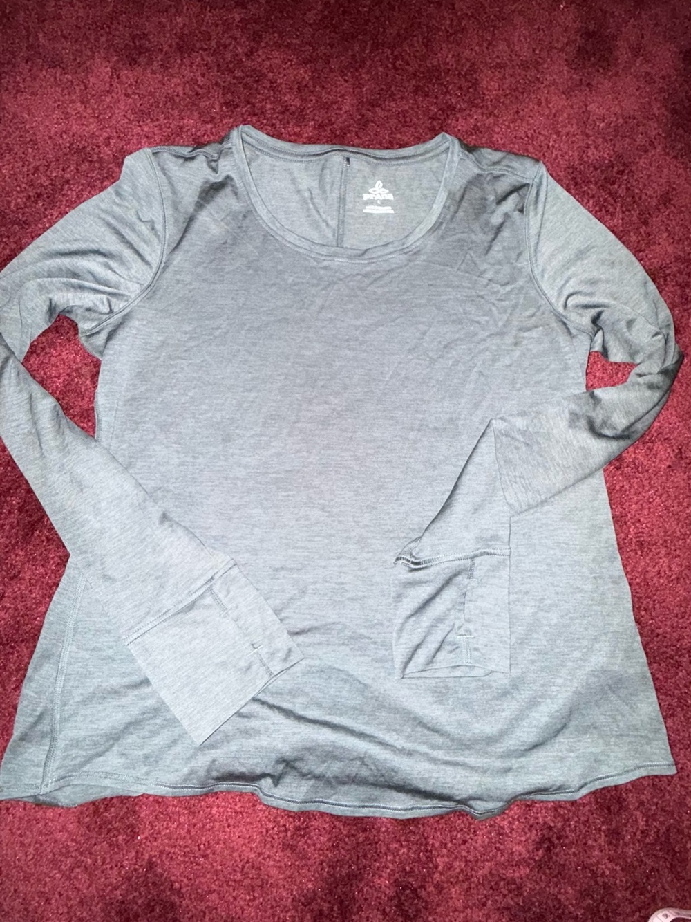 PrAna Shirt Womens Large Gray Long Sleeve Performance Lightweight Top Athletic